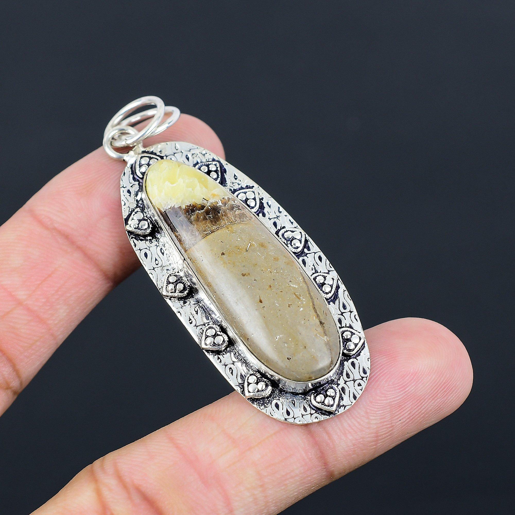 Mothers day Sale Natural Septarian 925 Silver Sister Root Chakra Pendant Jewelry