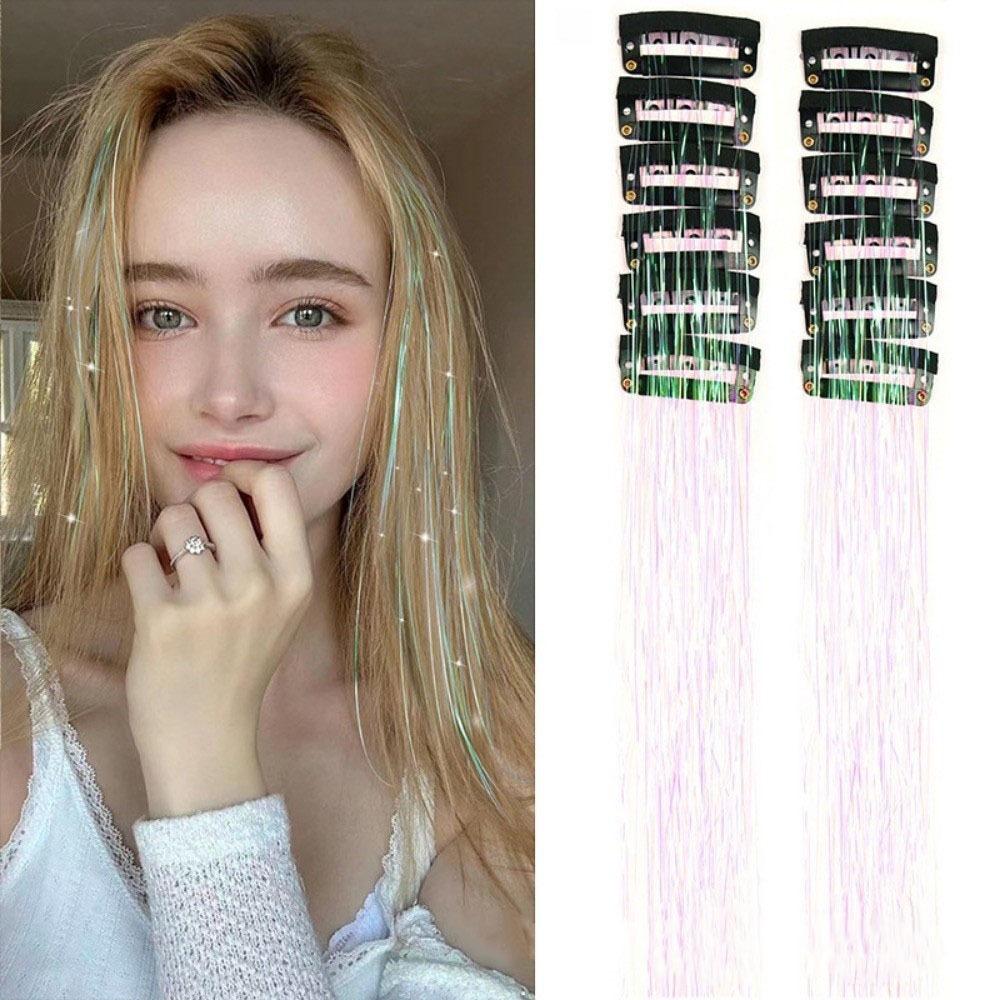 12Pcs Synthetic Hair Glitter Tinsel Hair Sparkle Hair Tinsel Kit Highlights Hair Accessories