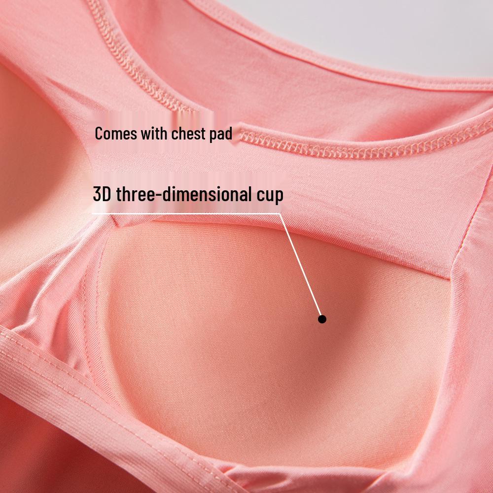 Women's Modal Short-Sleeve T-Shirt with Built-In Bra Cups, Solid Color, Ideal for Yoga, Home, or as a Base Layer Sports Top. No Separate Bra Needed.