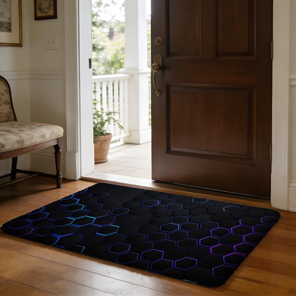 Abstract Hexagon Pattern Floor Mat Soft Flannel Absorbent Mat Non-Slip Rug Home Bedroom Bathroom