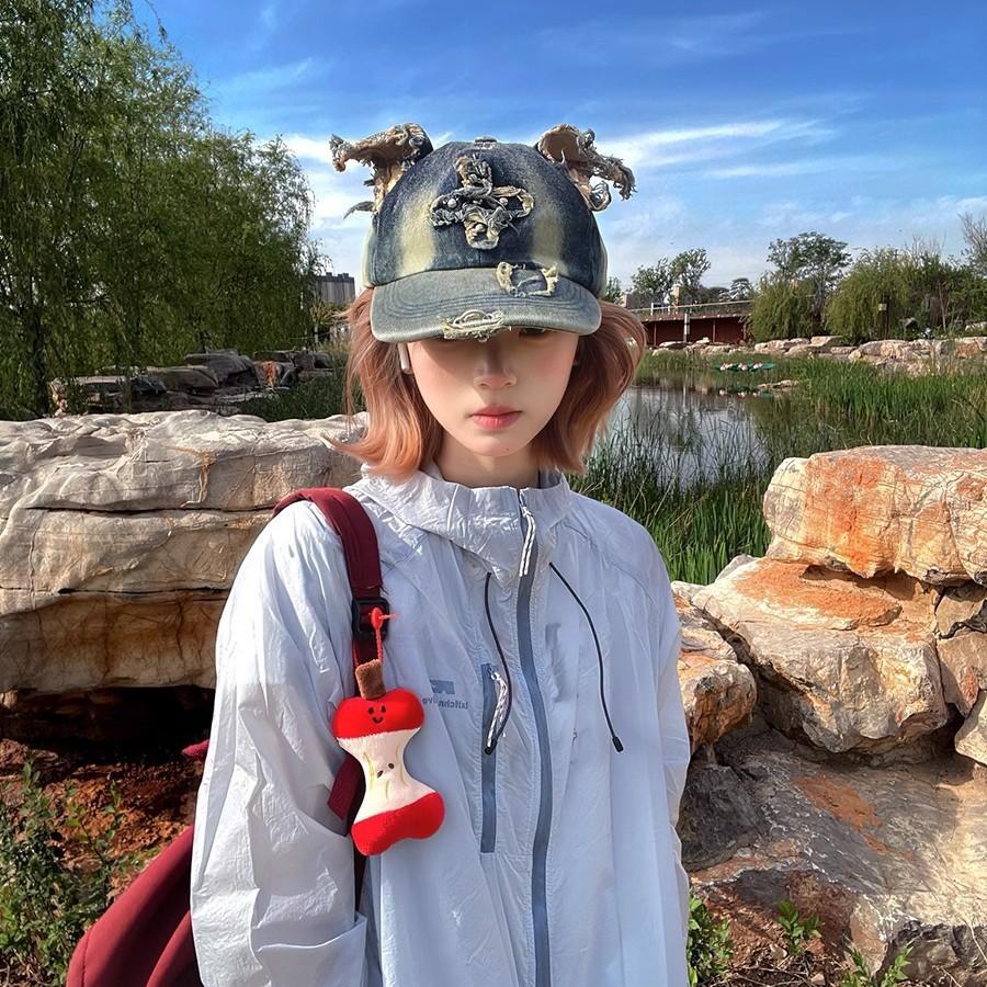 New Designer y2k wasteland style personalized cowboy perforated baseball cap women's three-dimensional ears street duckbill cap