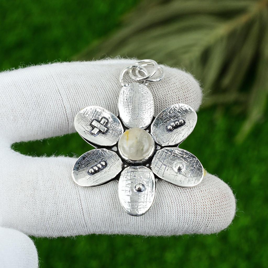Natural Golden Rutile Gemstone Jewelry 925 Sterling Silver Pendant For Women