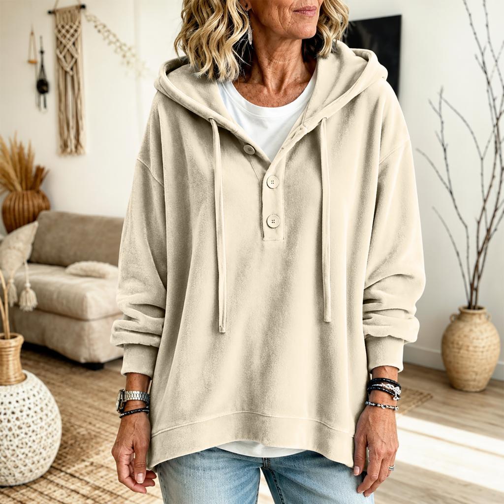 Women's Velvet Long Sleeve Hoodie Loose Fit Color Casual Pullover