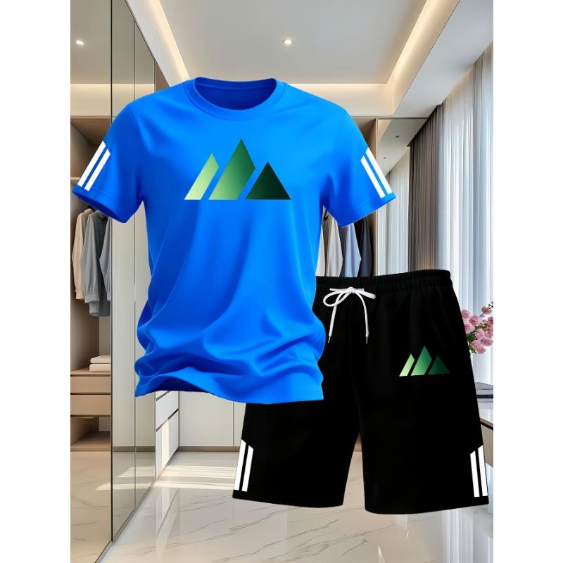 2026 Summer Fashion Trendy Casual Sports Two Piece Set Youth Men's Short sleeved T-shirt+Shorts Set Trendy 2D Printed Pattern