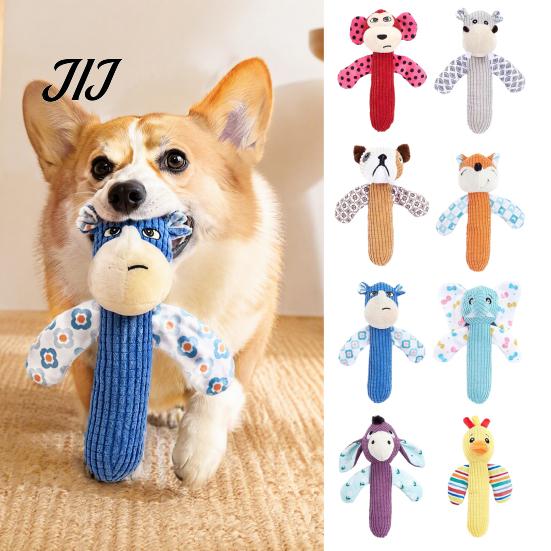 Puppy Teething Chewers Squeaky Plush Dog Toy, Cute Animal Shape, Durable Corduroy Crinkle Paper Chew Reinforced Suture Pet Playthings Interactive