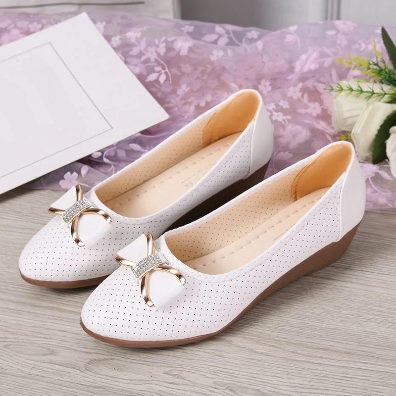 Women's Shoes with Bow Wedge Heel Ladies Pumps Medium Heels Round Toe Beau Today On Offer Korean Style Elegant Dress Vacation 39