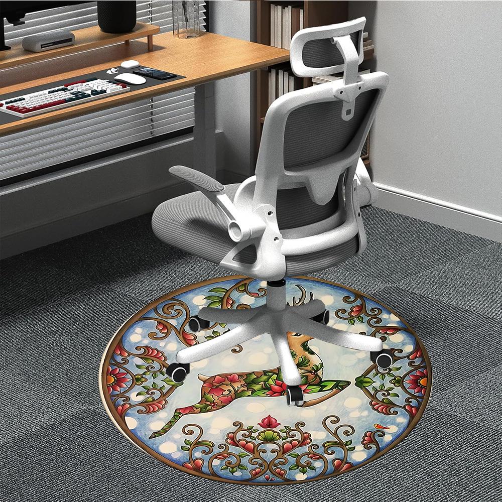 1pc Winter Deer Office Round Area Rug, Under Office Chairs Bedroom Living Room Home Decor, Room Deco