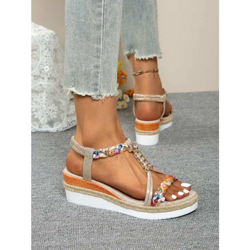 Women Wedge Sandals Summer 2024 Braided Band Platform Gladiator Sandals Woman Thick Bottom Beach Shoes Women Sandalias De Mujer
