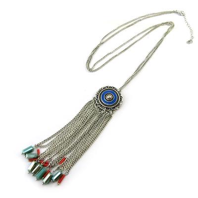 [N5053] - 'Navajos' Long Necklace Blue Red Green