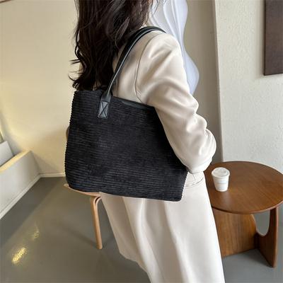 Gas Large Capacity Corduroy Solid Color Strip Velvet Solid Color New Fashion Casual Portable Shoulder Armpit Women's Bag
