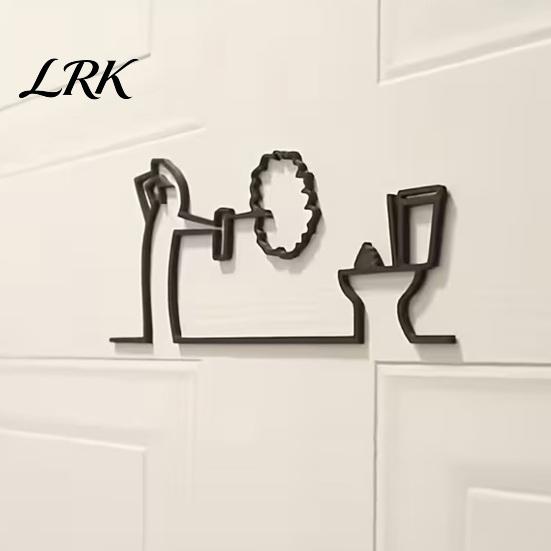 Living Room Wall Art Funny Bathroom Sign, 3D Printed Minimalist Line Toilet Unique Art, Black Modern Home Decor for Washroom