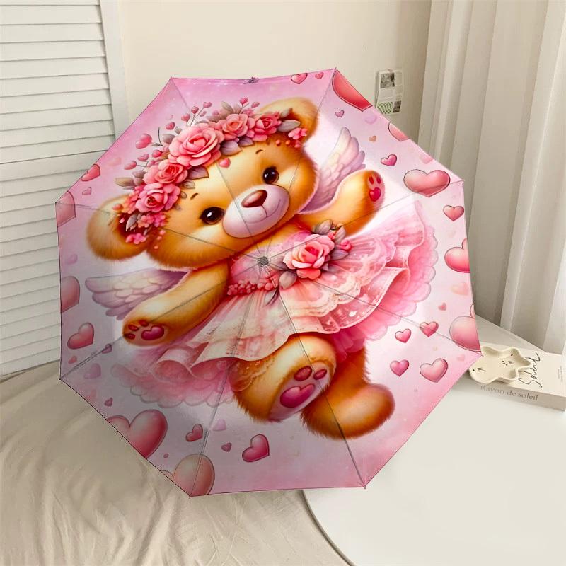 

1PC Bear Heart Umbrella-9-Rib Reinforced, Automatic Open, Lightweight & Durable, Cute Fashion Accessory for Outdoor-P0787