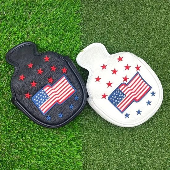 Golf Club Head Cover for Woods Driver Fairway Hybrid Faux Leather Mallet Putter Covers with Magnetic Closure US Flag Pattern Blade Headcover Protector
