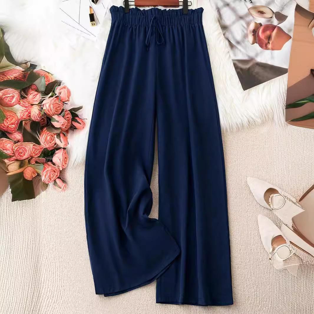 

Женские брюки больших размеров, модные однотонные, с высокой талией, широкие брюки 0XL темно-синий