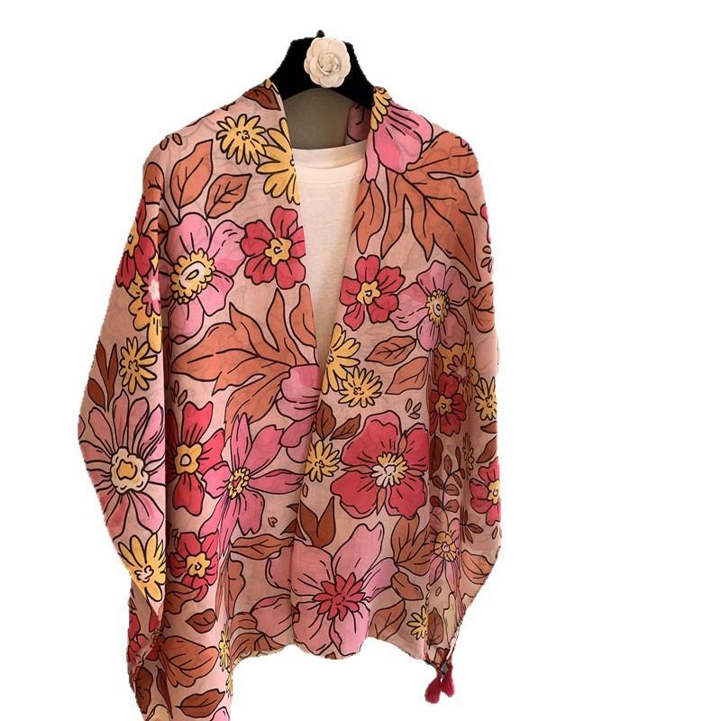 Summer Yunnan Tourism Ethnic Style Sunscreen Photo Silk Scarf Women'S Cotton And Linen Scarf Fashion Tassel Hanging Spike Thin Shawl