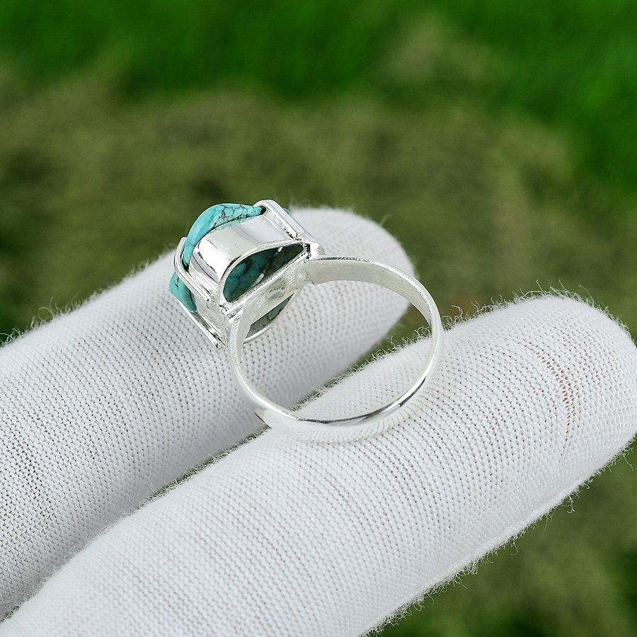 Pentagon Tibetan Turquoise Stone Statement Wife Ring 925 Sterling Silver US 8.5