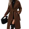 2025 Extra Long Double-Breasted Wool Coat with Tie – Solid Color Lapel for Spring and Autumn