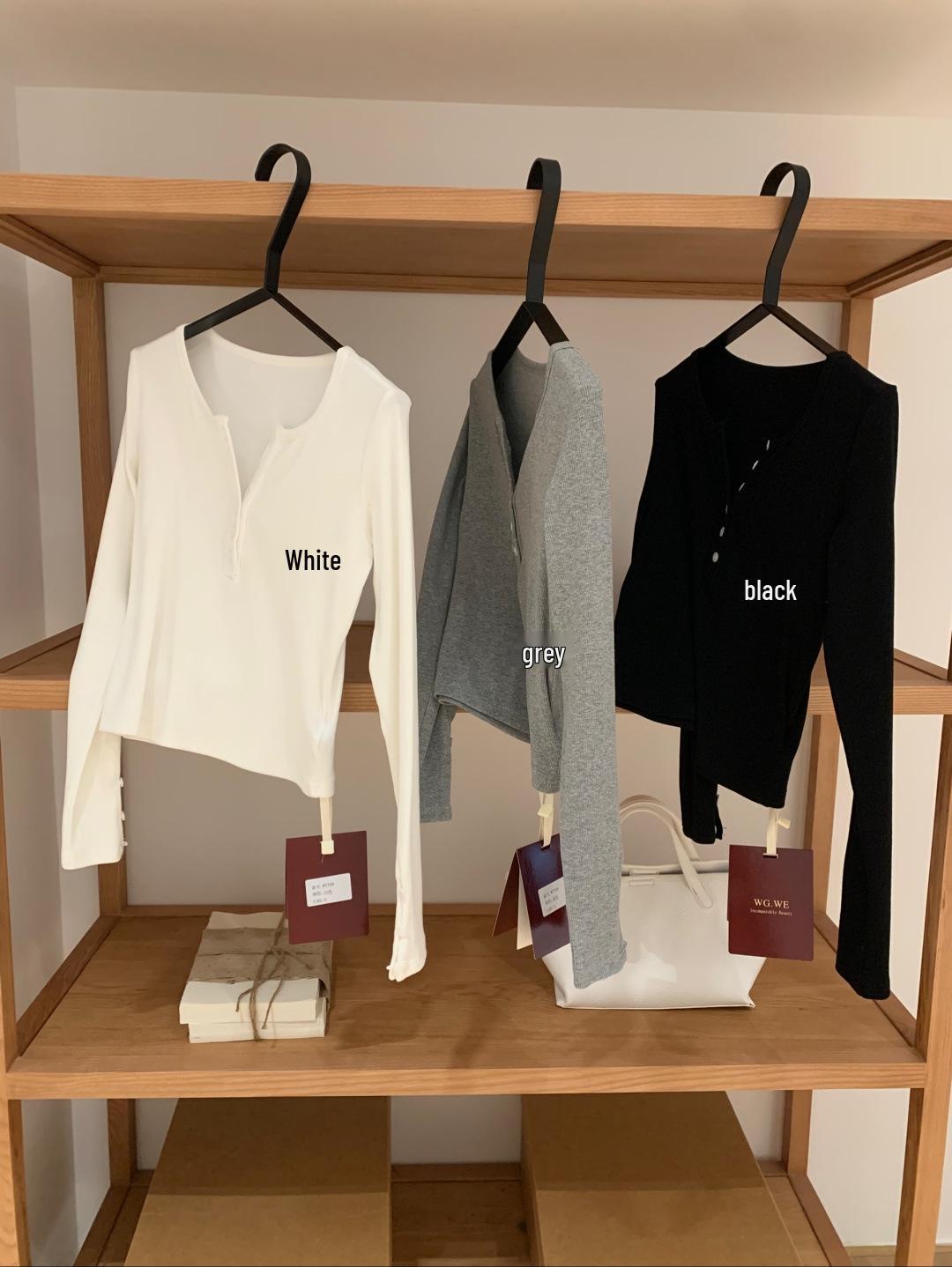 Guangzhou Thirteen Hong Women s Petite Button Long Sleeve T-shirt - 2025 Autumn Collection Medium серый