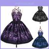 Elegante Vestido Lolita Feminino Medieval Renascentista Com Cadarço e Padrão de Caveira