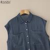 ZANZEA Women Summer Shirt Collar Sleeveless Loose Shirts