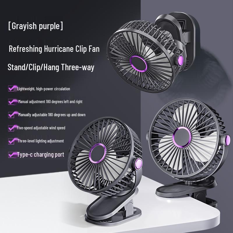 Portable USB Rechargeable Wall-Mounted Clip Fan with Light