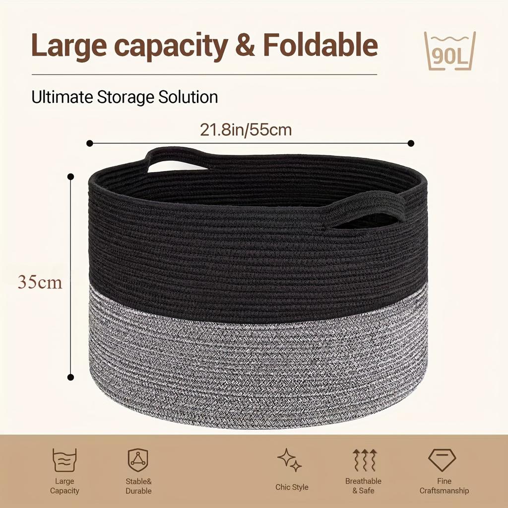 Großer Deckenkorb, gewebte Körbe für Decken, Überwürfe, Spielzeugkorb, Wäschekörbe, Aufbewahrungskorb für Handtücher, Windeln, Wäschekorb, Regalkörbe