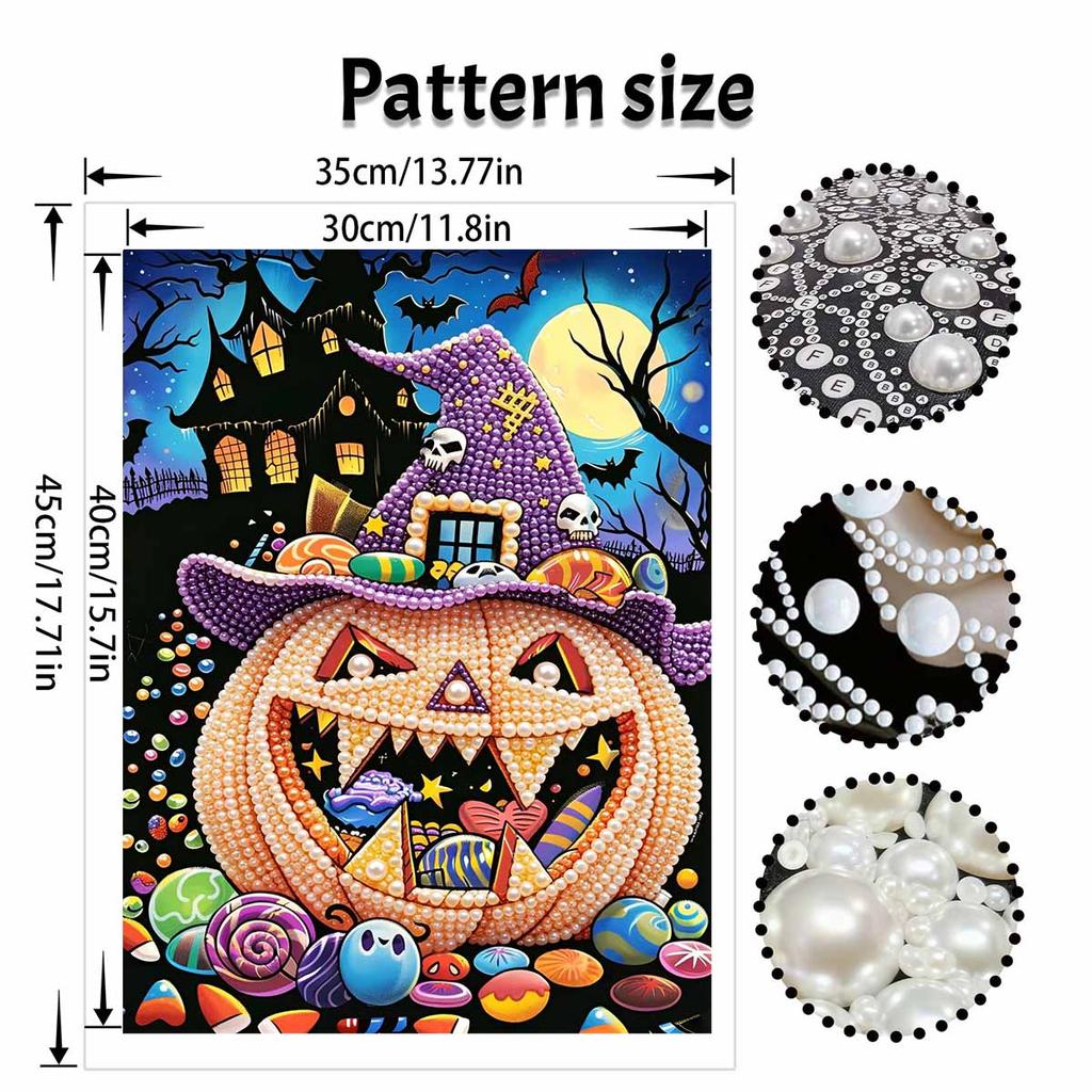 Halloween Pearl Painting Set 5D DIY Pumpkin Candy Pearl Art Home Bedroom Wall Decor Handmade Gift Craft Kits Sparkling Rhinestone Mosaic