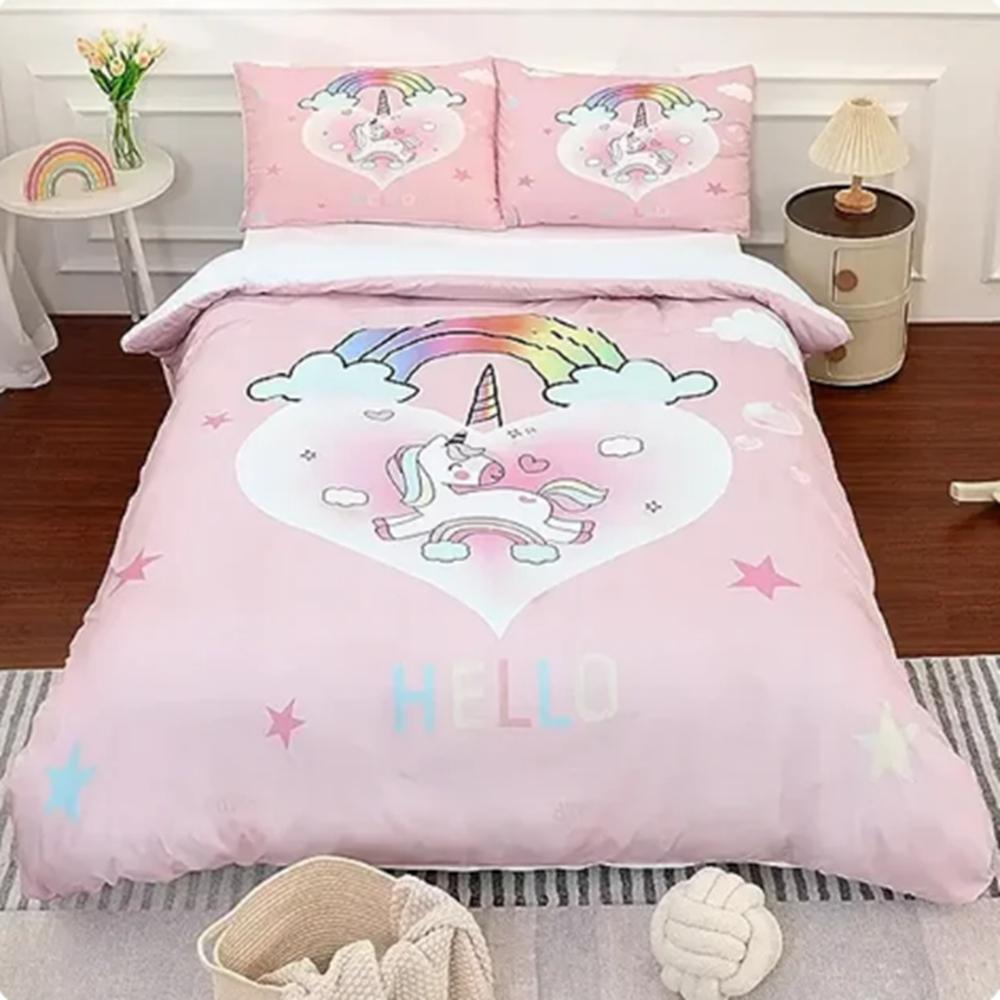 Rainbow Duvet Cover Cartoon Bed Room 3-Piece Set Children Cute Polyester Soft Breathable Comforter Animation Bedding