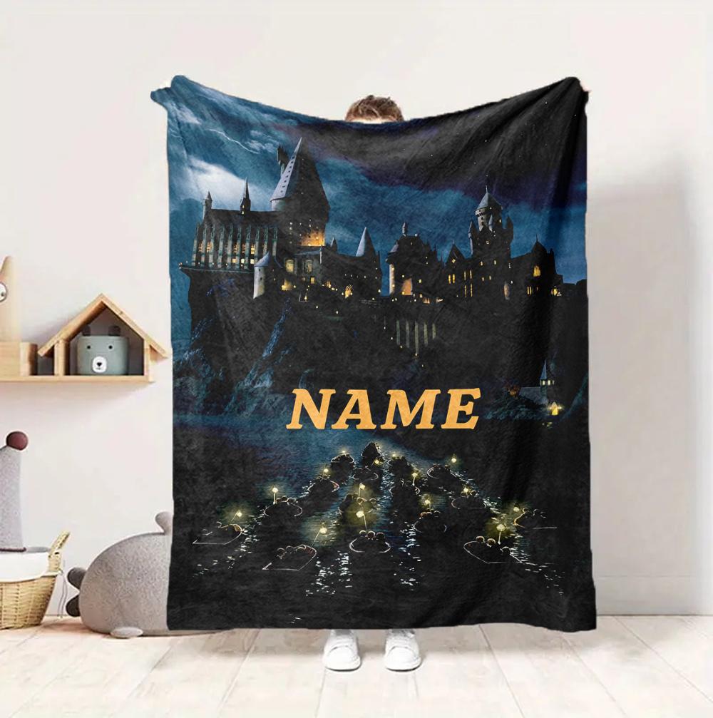 Custom Name Castle Night Flannel Blanket Throw Blanket Soft Warm Sofa Bed home Decor Unique Gift