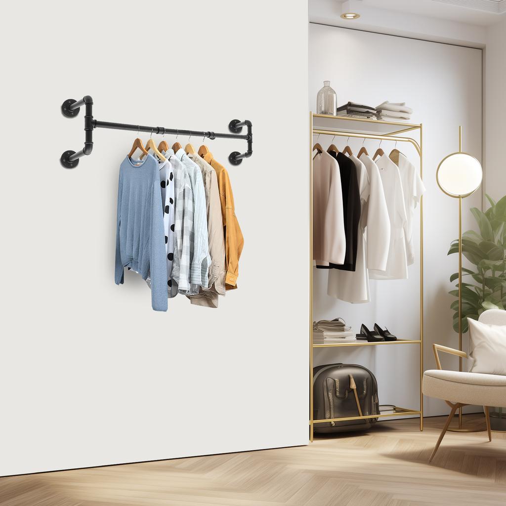 Black Wall Mounted Coat Rack, Modern Iron Apparel Organizer - Heavyweight Hanging Storage Solution, 80kg Capacity Garment Rod
