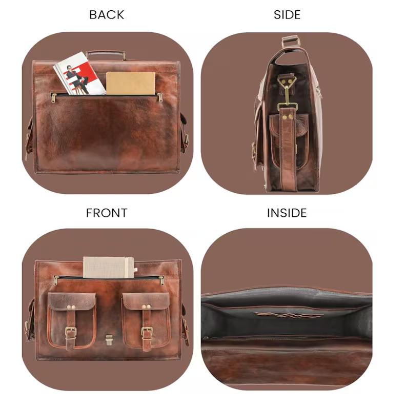 Geantă Messager Personalizată din Piele, Geantă pentru Laptop, Servietă, Purtată pe Diagonală, Geantă de Mână pentru Birou, Geantă Messager Rustic Vintage Cadouri de Valentine pentru Bărbați