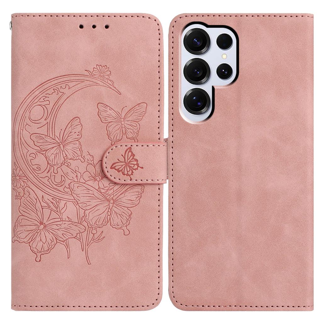 For Samsung Galaxy S25 Ultra Case Butterfly Flower Imprinted PU Leather Wallet Stand Phone Cover