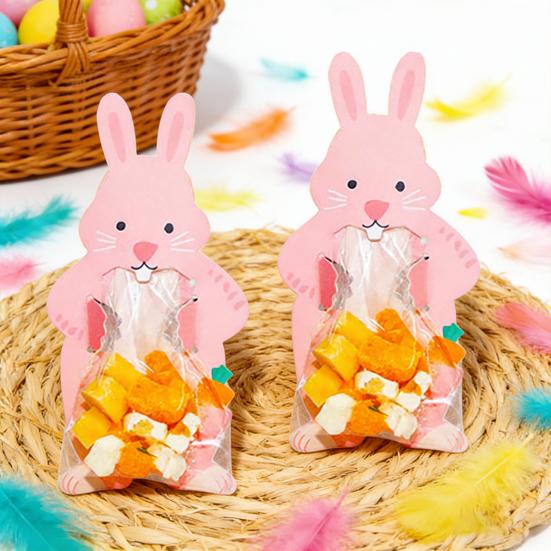 Easter Bunny Paper Card Candy Bag Cute Rabbit Chocolate Cookie Holder Packaging Bag for Easter Birthday Party Candy Dessert Wrapping Supplies