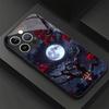 Red Maple Leaves Under a Full Moon Black Glass Case For iPhone 17 16 Pro Max 15 Pro 14 Pro 13 Pro Anti Drop Protective Shell
