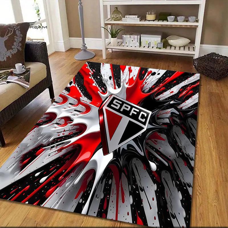 Sao Paulo FC Flannel Pattern Square Carpet,Area Rug,Carpet Rug for Living Room Bedroom Sofa Playroom Decor,Non-slip Floor Mat