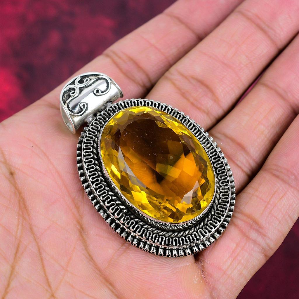 Citrin Schmuck, 925 Sterling Silber Edelstein Schmuck, handgefertigter Anhänger, zum Gedenken