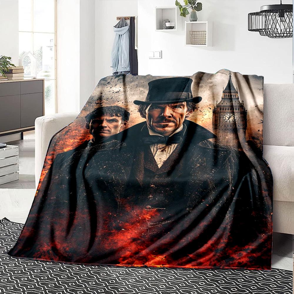 Sherlock Print Flannel Blanket High Quality Warm Comfortable Cover for All Seasons Perfect for Gifts Home Decor