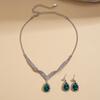 Elegant Inlaid Diamond Teardrop Pendant Earrings & Clavicle Chain Jewelry Set