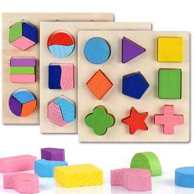 Wooden Geometric Shapes Montessori Puzzle Sorting Math Bricks Learning Educational Game Baby Toddler