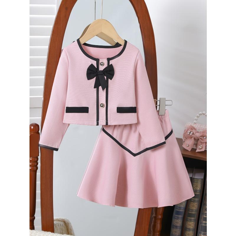 

Милый и элегантный комплект-двойка для девочки: Твидовый топ с длинным рукавом, пуговицы с текстурой розы 3-4Y