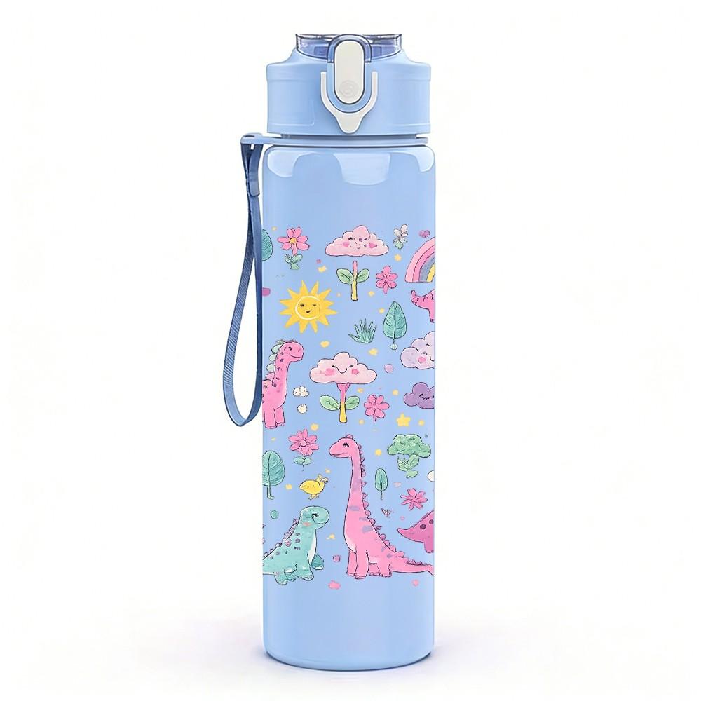 1PC Cute Unicorn Cartoon Pattern Print 750ml Color Plastic Sports Water Bottle Leakproof Flip Straw Lid Suitable for Sports Office Home Use