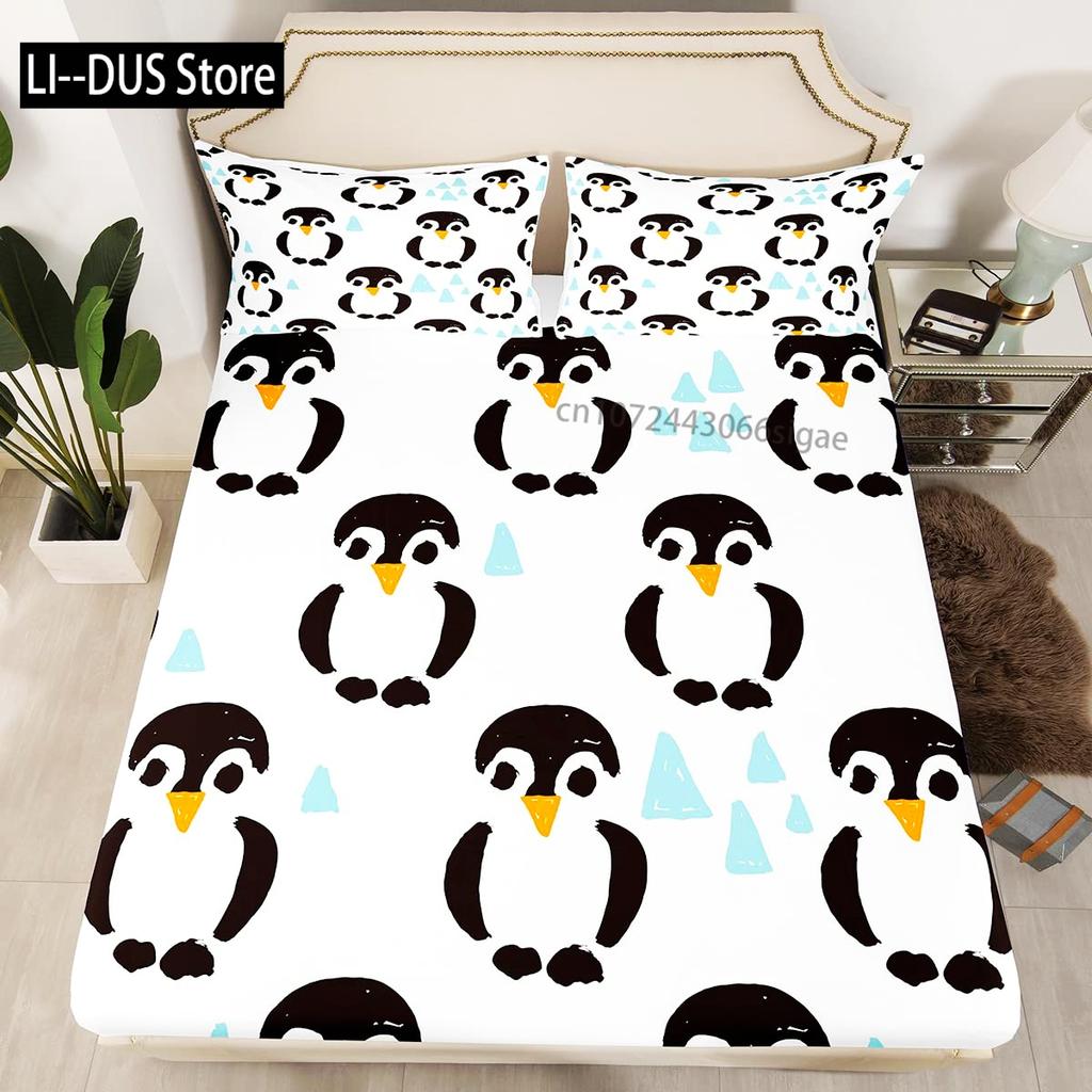 Watercolor Penguin Pattern Print Duvet Cover Set Bedding Set 3pcs for Kids Comforter Cover Soft Quilt Cover with 2 Pillow Case