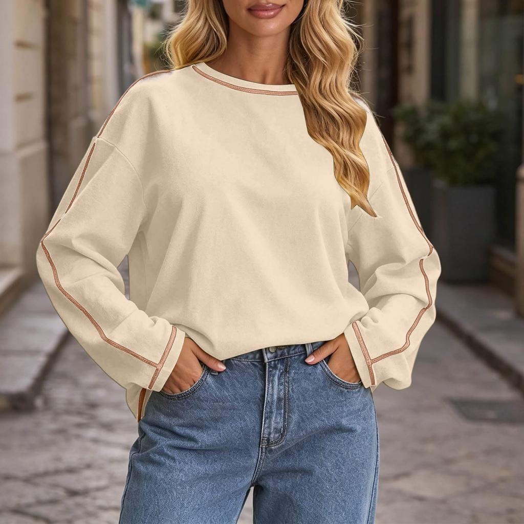 Women's Oversized Color Block Pullover Sweatshirt Long Sleeve Neck Casual Top