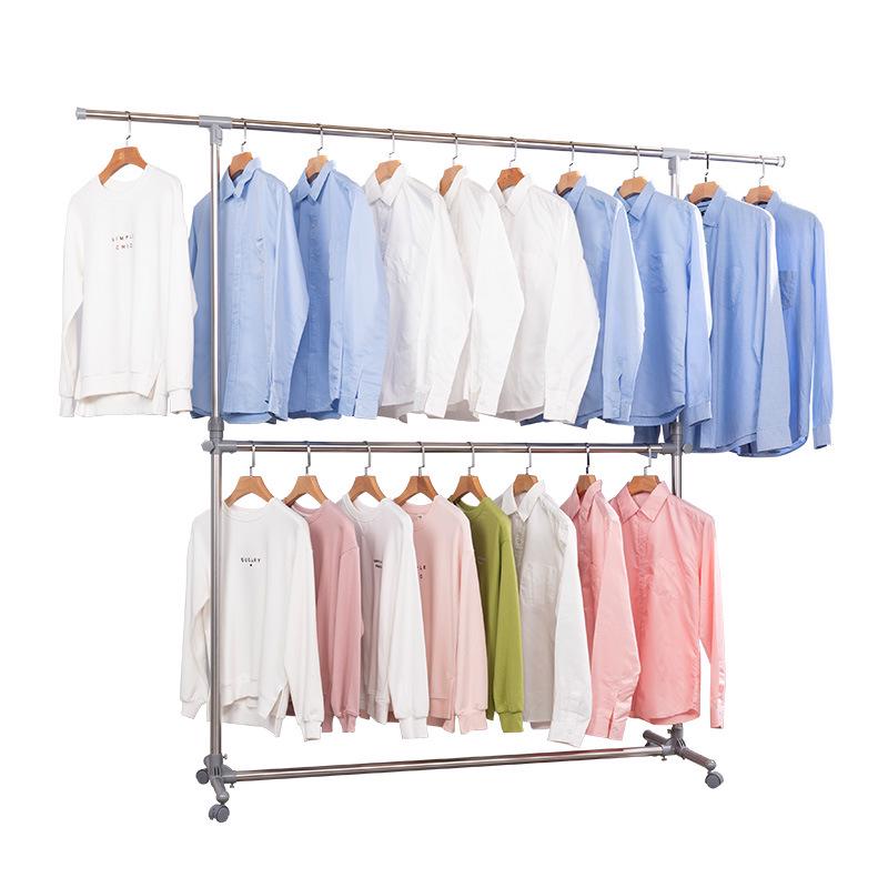 Double-Layer Telescopic Clothes Drying Rack: Outdoor/Indoor, Extendable, Mobile, Single-Pole Rack