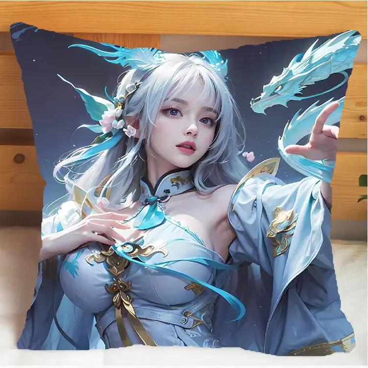 Arena of Valor Honor of Kings Xi Shi Polštář a Povlak na polštář Potah na polštářek Oboustranný tisk Plyšové Dekorační polštáře 40x40cm