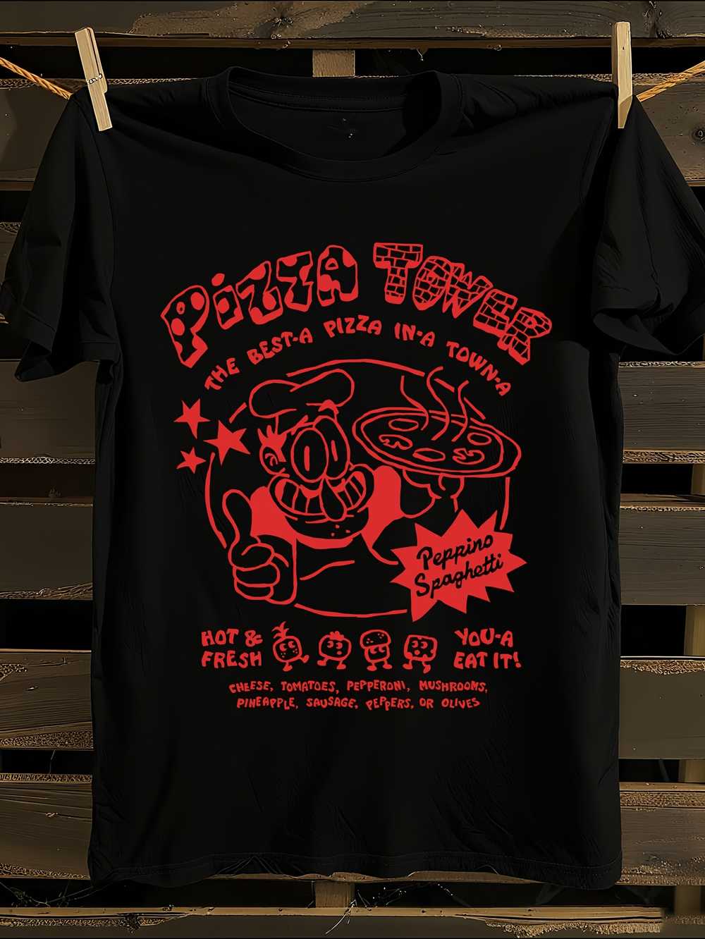 Смешная футболка с аниме-графикой  Башня из пиццы M