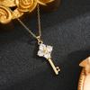 Stainless Steel Waterproof Gold Silver Color Zircon Key Pendant Necklace for Women Fashion Exquisite Clavicle Chain Jewelry