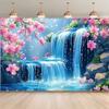 2D Fantasy Backdrop, Spring Waterfall and Sakura Vibe for Live Streaming & Decor