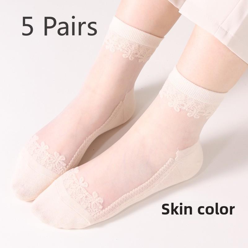 5 Paar Damen Frühling und Sommer Neue Mode Kristall Seidenstrümpfe In Zylinder Jacquard Socken