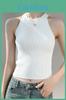 French Knitted Spaghetti Strap Tank Top With 3d Embroidery For Summer Casual Wear